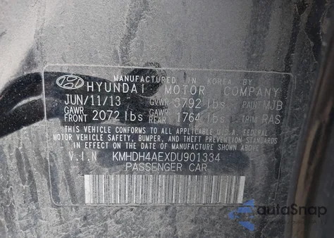 2013 Hyundai Elantra Gls из США, поврежденный, VIN KMHDH4AEXDU901334
